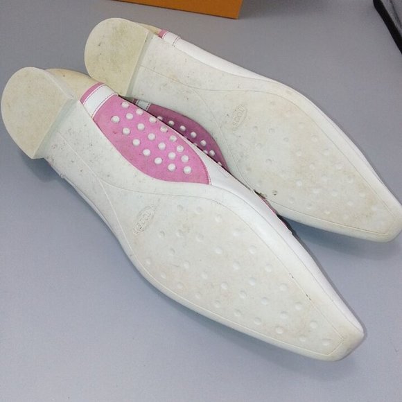TOD'S White Leather Flat Shoes Size UK 8 EU 41 Eve Sport Pointed Toe Pink-Stitch - Picture 10 of 10